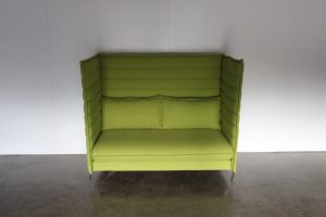 Sublime Mint Vitra "Alcove" 2-Seat Highback Sofa in Lime Green "Credo" Fabric - 3 Available