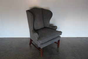 Rare Sublime Ralph Lauren "Devonshire" Wing-Back Armchair in Grey Woollen Herringbone Fabric