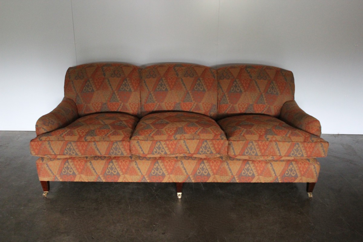 Rare Pristine George Smith "Standard-Arm" Large 3-Seat Sofa in Kilim