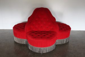 Mint Rare George Smith "Conversation Piece" 4-Seat Sofa in Raspberry Red Italian Velvet