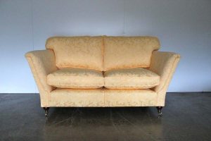 Elegant Pristine Duresta "Ruskin" 2-Seat Small Sofa in Yellow Gold Floral Fabric