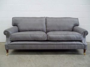 Mint Bespoke "Scroll-Arm" 2.5-Seat Sofa in Romo "Zinc" Herringbone Fabric